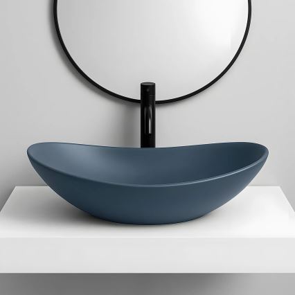 REA-U6373 - Tasoon asennettava ROYAL-pesuallas 35,5x61,5 cm, keramiikka/sininen