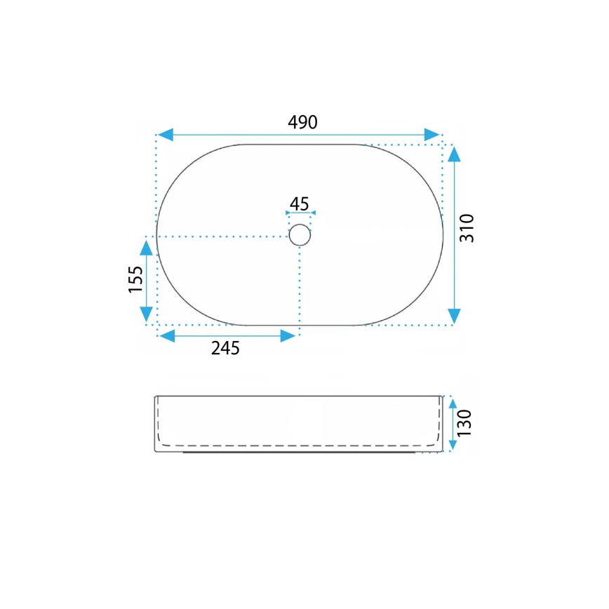 REA-U6375 - Tason päälle asennettava pesuallas VANDA 31x49 cm keraaminen/mattasininen