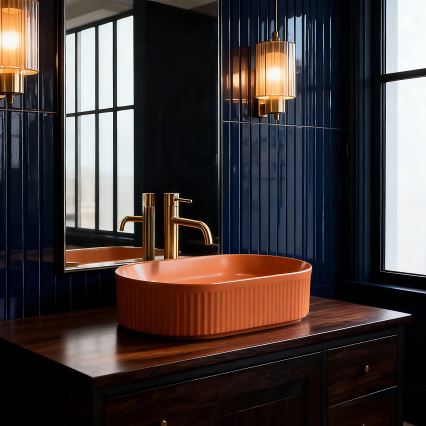 REA-U6377 - Tasoon asennettava pesuallas VANDA 31x49 cm keramiikka/oranssi