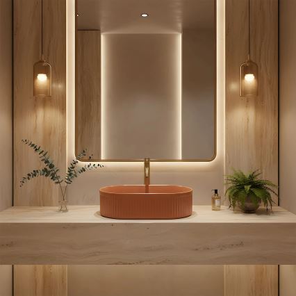 REA-U6377 - Tasoon asennettava pesuallas VANDA 31x49 cm keramiikka/oranssi