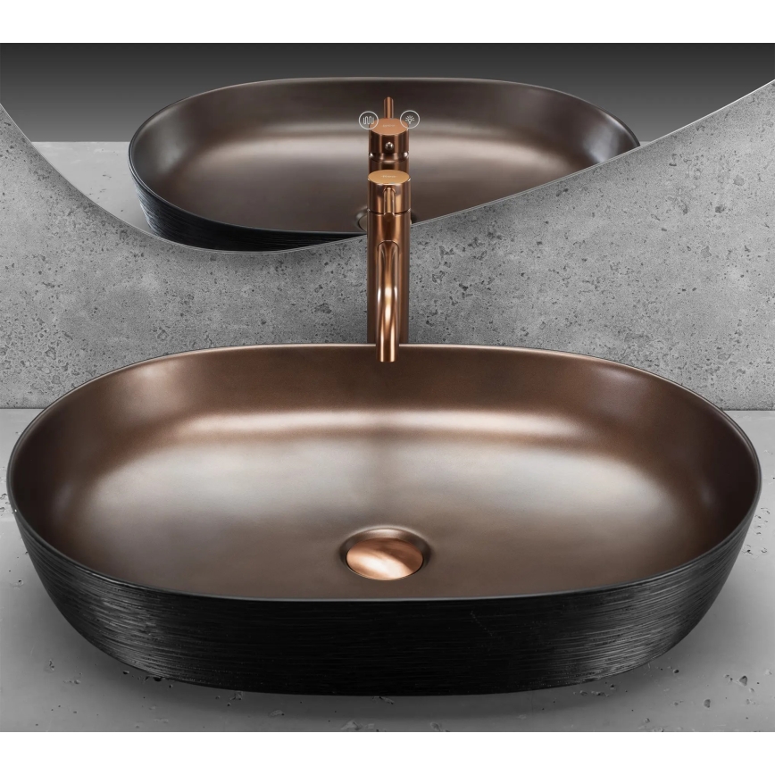 REA-U6383 - Tasoon asennettava pesuallas CLEO 41x60,5 cm keramiikka/musta/harjattu kupari
