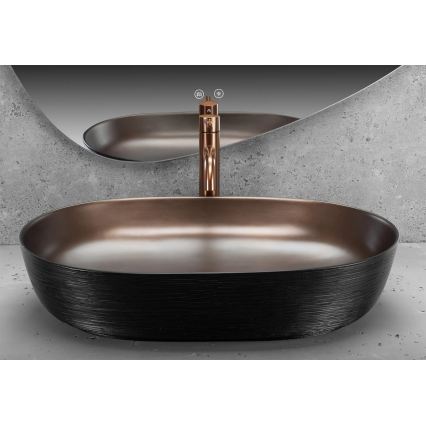 REA-U6383 - Tasoon asennettava pesuallas CLEO 41x60,5 cm keramiikka/musta/harjattu kupari