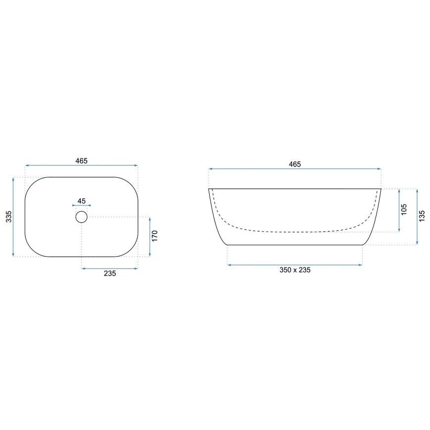REA-U6521 - BELINDA SLIM pöytätason pesuallas 33x46,5 cm keramiikka/kiiltävä valkoinen