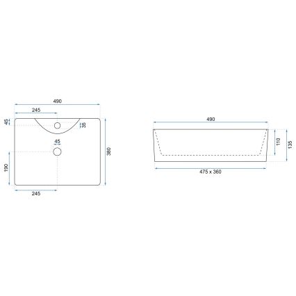 REA-U6524 - KELLY 38x49 cm tasoon asennettava pesuallas, keraaminen/kiiltävä valkoinen