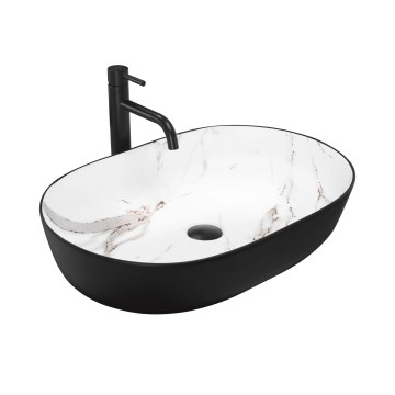 REA-U6625 - CLEO tasoon asennettava pesuallas 41x60,5 cm keramiikka/musta/valkoinen/marmorikuvio