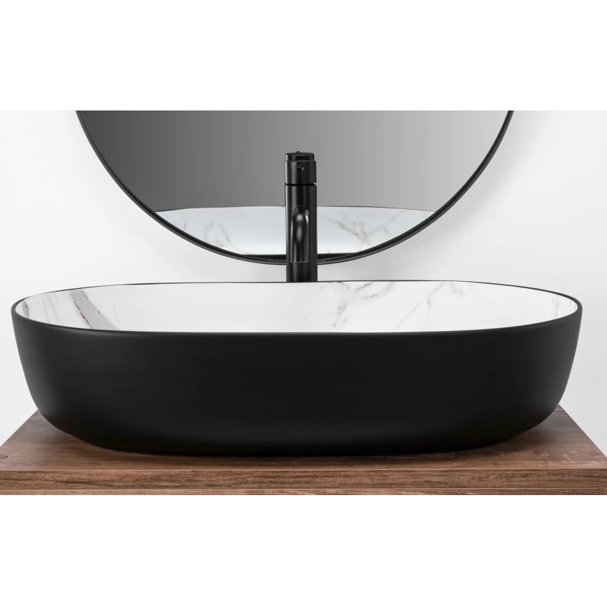 REA-U6625 - CLEO tasoon asennettava pesuallas 41x60,5 cm keramiikka/musta/valkoinen/marmorikuvio