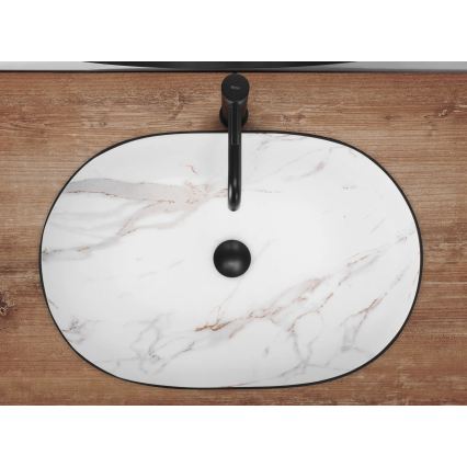REA-U6625 - CLEO tasoon asennettava pesuallas 41x60,5 cm keramiikka/musta/valkoinen/marmorikuvio