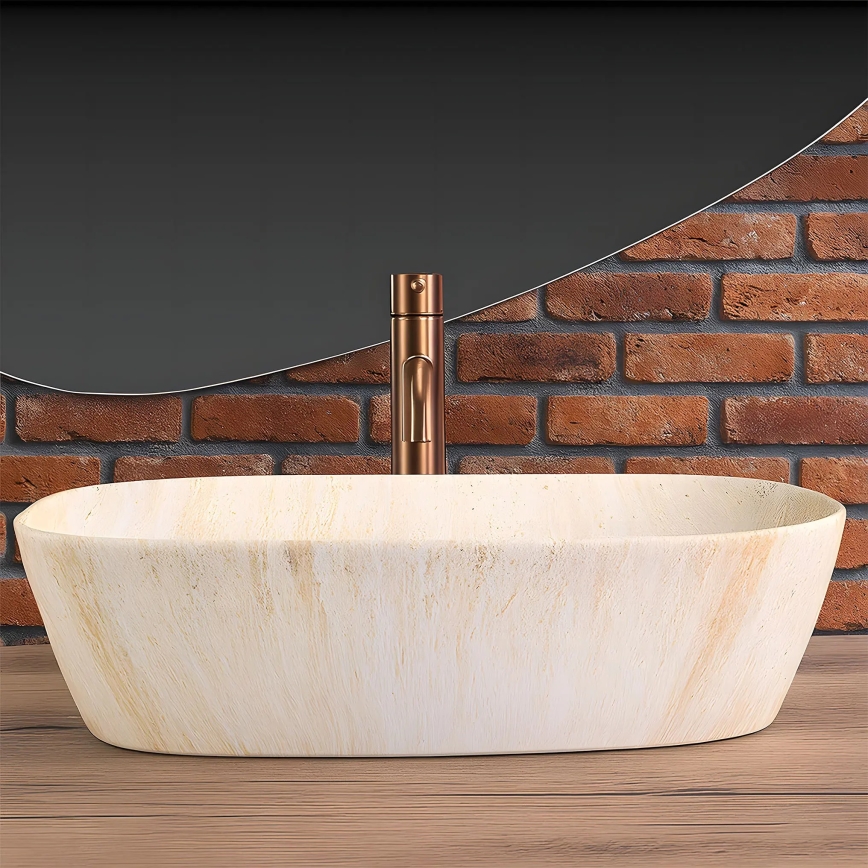 REA-U6689 - Tasoon asennettava pesuallas FREJA 39,5 x 51 cm keramiikka/beige/kivijäljitelmä