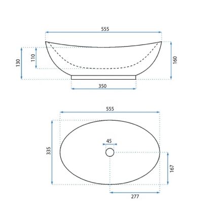 REA-U6801 - Tasolle asennettava pesuallas KATE 33,5 x 55,5 cm keramiikka/kiiltävä valkoinen