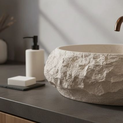 REA-U7347 - MIKA tason päälle asennettava pesuallas 38x50 cm beige/kiven jäljitelmä