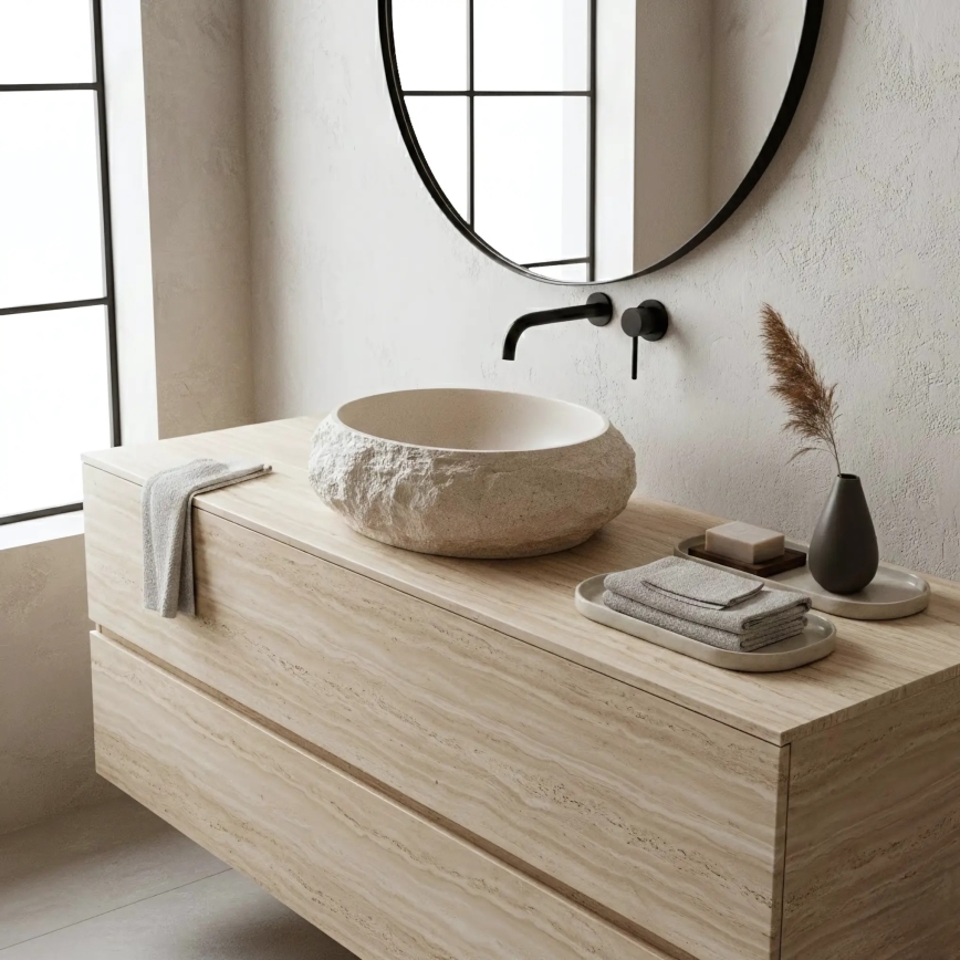 REA-U7347 - MIKA tason päälle asennettava pesuallas 38x50 cm beige/kiven jäljitelmä