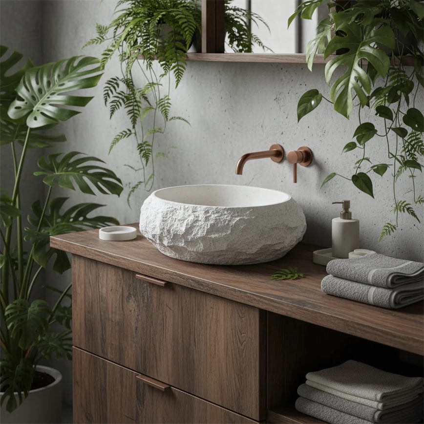 REA-U7350 - MIKA tason päälle sijoitettava pesuallas 38x50 cm valkoinen/kiven jäljitelmä