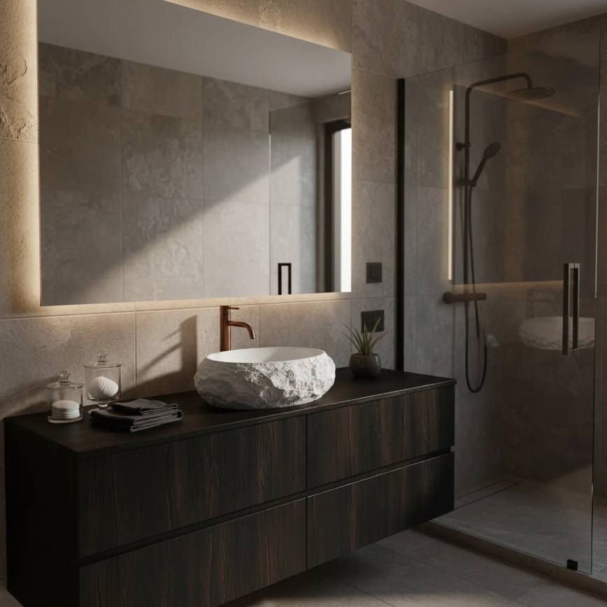 REA-U7350 - MIKA tason päälle sijoitettava pesuallas 38x50 cm valkoinen/kiven jäljitelmä