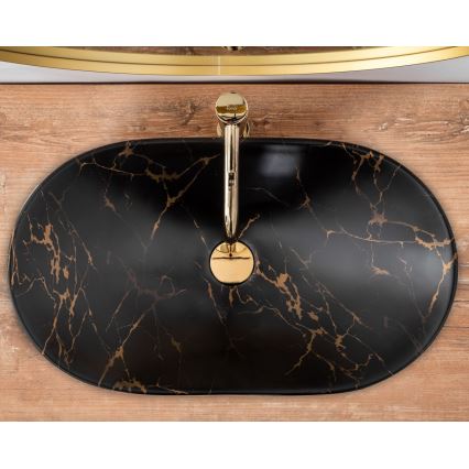 REA-U7478 - Pöytätason pesuallas ROYAL 36x62 cm keramiikka/musta/marmorikuviointi