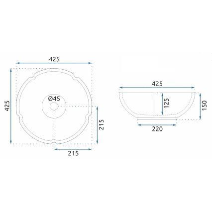 REA-U7504 - Pöytätason pesuallas FELICIA Ø 42,5 cm, keramiikka/kukkakuvio