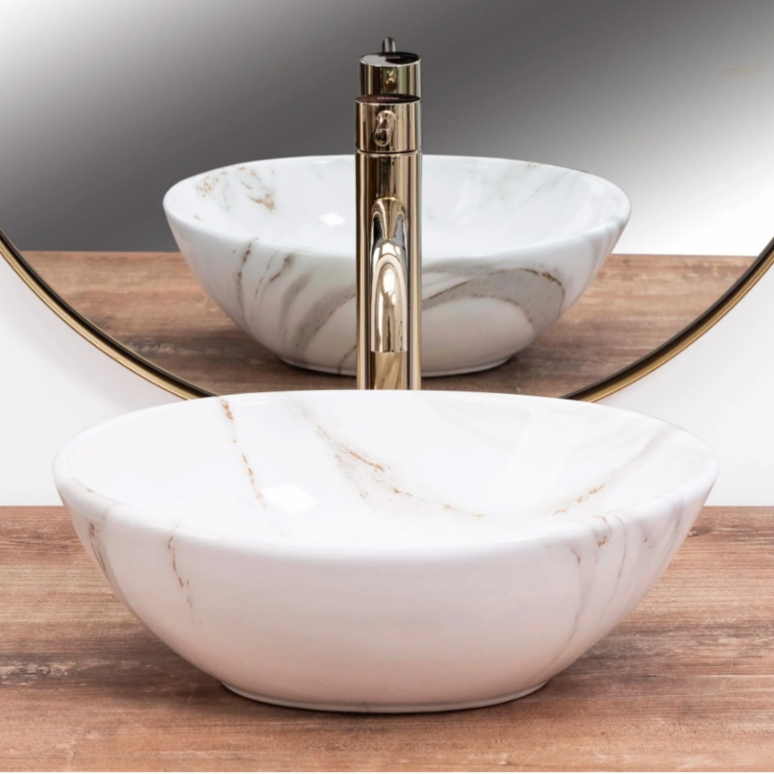 REA-U8014 - Pöytätason pesuallas SOFIA MINI 27x34 cm, keramiikka/marmorikuvio