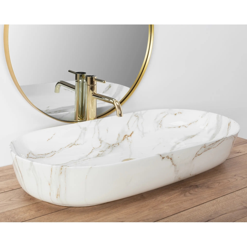 REA-U8404 - Pöytätasoallas CLEO 41x81 cm keramiikka/valkoinen/marmorikuvio