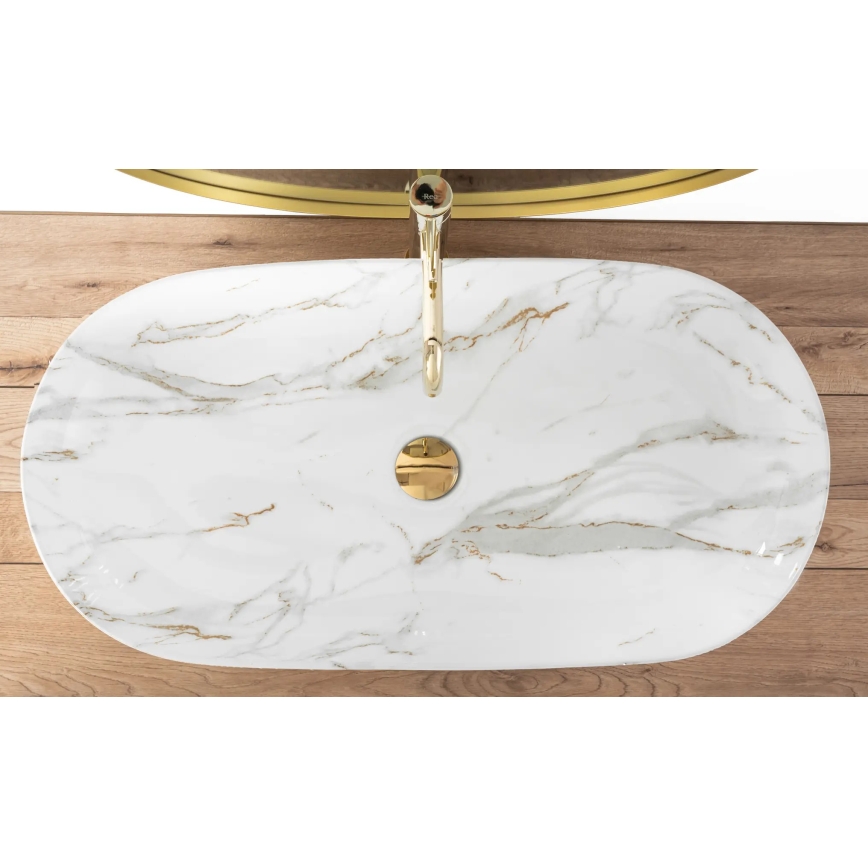 REA-U8404 - Pöytätasoallas CLEO 41x81 cm keramiikka/valkoinen/marmorikuvio