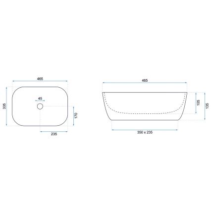 REA-U8470 - Tasolle asennettava pesuallas BELINDA 33,5 x 46,5 cm keramiikka/mattamusta