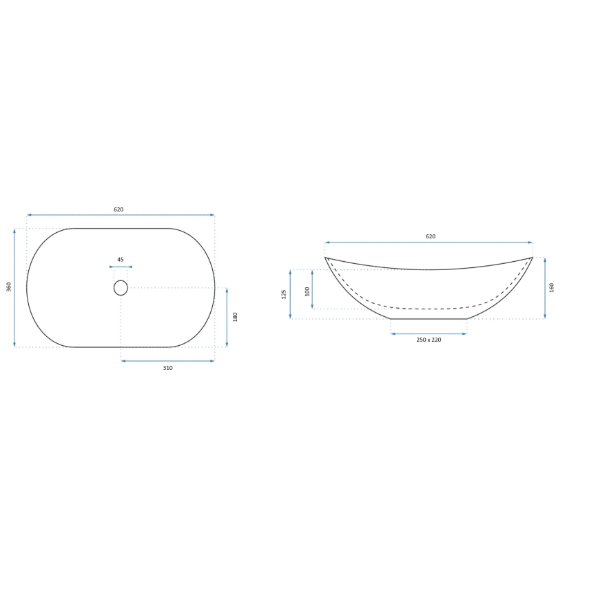 REA-U8570 - Tason päälle asennettava pesuallas ROYAL 36x62 cm keramiikka/kiiltävä valkoinen/kultainen