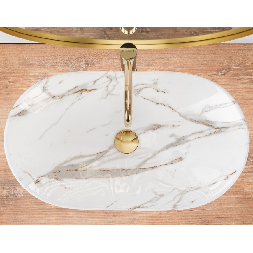 REA-U8597 - Tasoon asennettava pesuallas ROYAL 36x62 cm keraamiikka/marmorin kuviointi