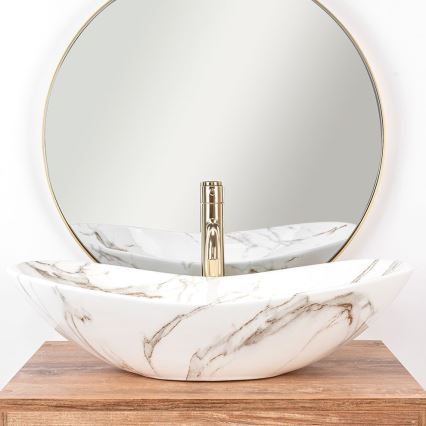 REA-U8597 - Tasoon asennettava pesuallas ROYAL 36x62 cm keraamiikka/marmorin kuviointi