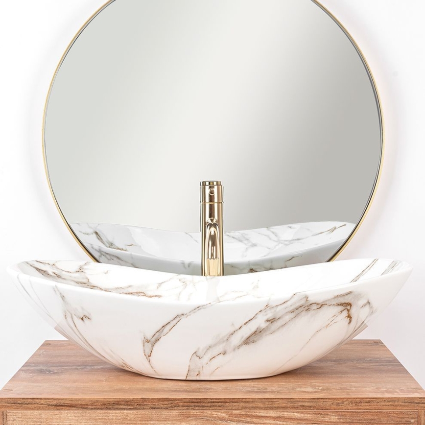 REA-U8597 - Tasoon asennettava pesuallas ROYAL 36x62 cm keraamiikka/marmorin kuviointi