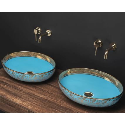 REA-U8709 - Pöytätason pesuallas MARGOT 40x52 cm keramiikka/sininen/kultainen