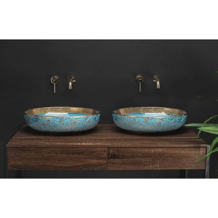 REA-U8709 - Pöytätason pesuallas MARGOT 40x52 cm keramiikka/sininen/kultainen