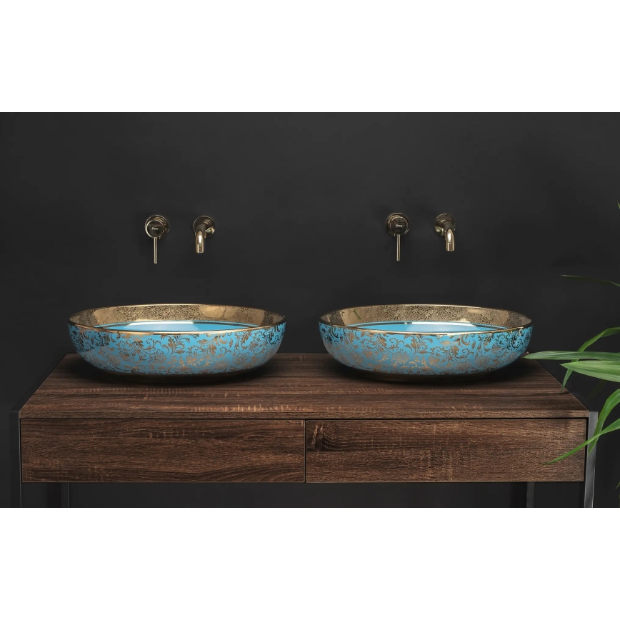 REA-U8709 - Pöytätason pesuallas MARGOT 40x52 cm keramiikka/sininen/kultainen