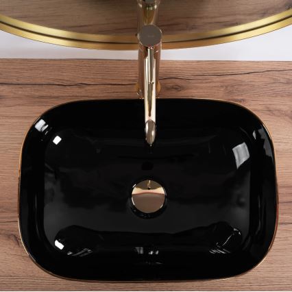 REA-U8780 - Tasoon asennettava pesuallas BELINDA 33x46,5 cm keramiikka/musta/kulta