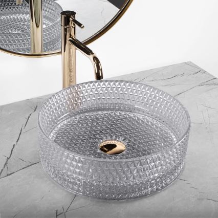 REA-U9615 - Tasoon asennettava pesuallas CRISTAL, halkaisija 35,5 cm, lasi/harmaa