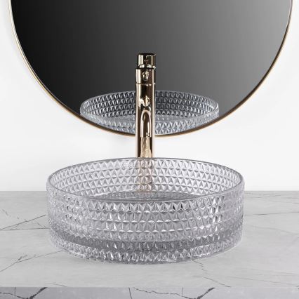 REA-U9615 - Tasoon asennettava pesuallas CRISTAL, halkaisija 35,5 cm, lasi/harmaa
