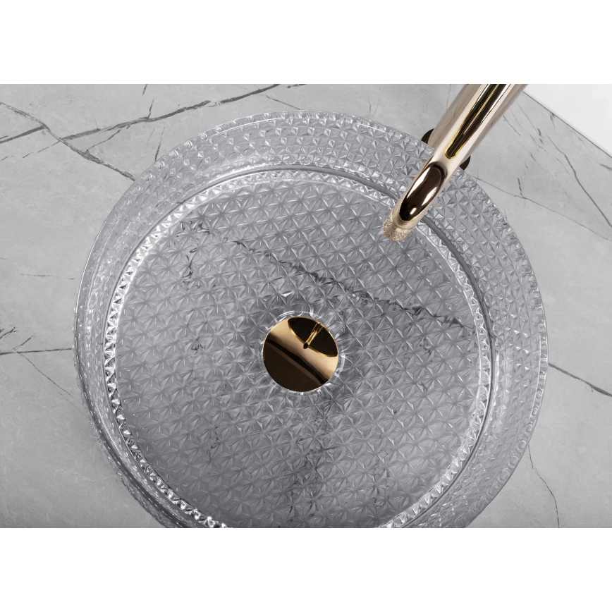 REA-U9615 - Tasoon asennettava pesuallas CRISTAL, halkaisija 35,5 cm, lasi/harmaa