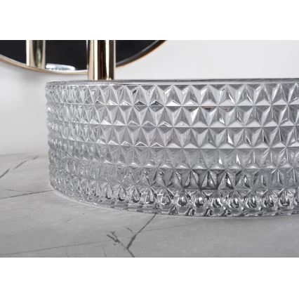 REA-U9615 - Tasoon asennettava pesuallas CRISTAL, halkaisija 35,5 cm, lasi/harmaa