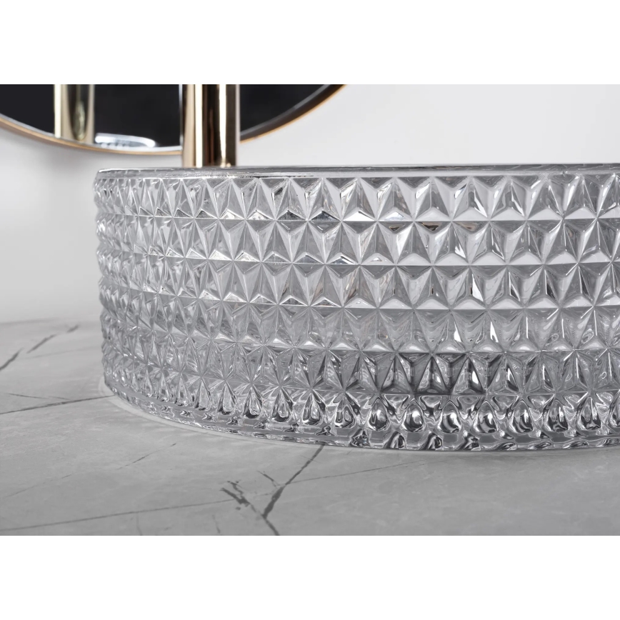 REA-U9615 - Tasoon asennettava pesuallas CRISTAL, halkaisija 35,5 cm, lasi/harmaa