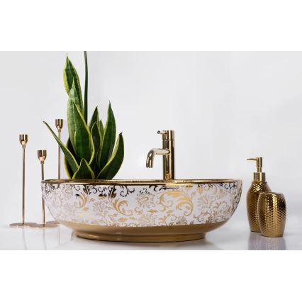REA-U9650 - Pöytätason pesuallas MARGOT 40x52 cm keraaminen/valkoinen/kultainen