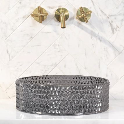 REA-U9671 - CRISTAL tason päälle asennettava pesuallas, halkaisija 35,5 cm, lasi/savunharmaa