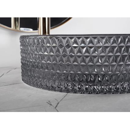 REA-U9671 - CRISTAL tason päälle asennettava pesuallas, halkaisija 35,5 cm, lasi/savunharmaa