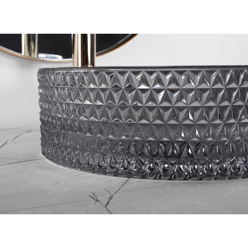REA-U9671 - CRISTAL tason päälle asennettava pesuallas, halkaisija 35,5 cm, lasi/savunharmaa