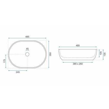 REA-U9888  - Pöytätason pesuallas LARA 35x48,5 cm keramiikka/kivijäljitelmä