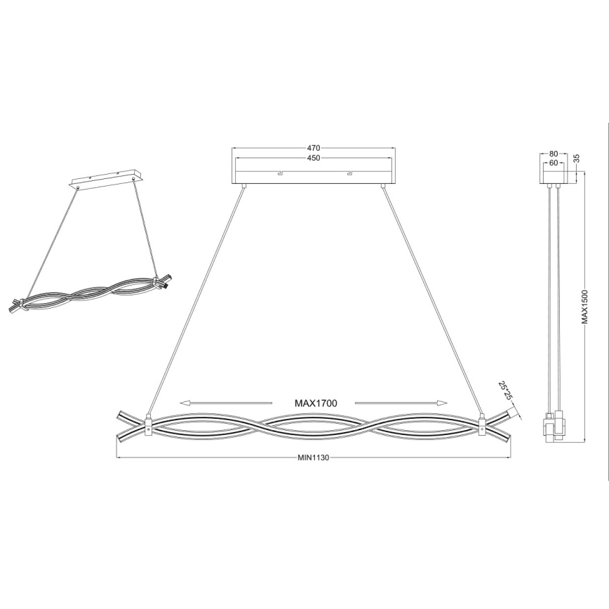 Reality - LED-kattokruunu johdossa WAVE LED/16W/230V + LED/9W