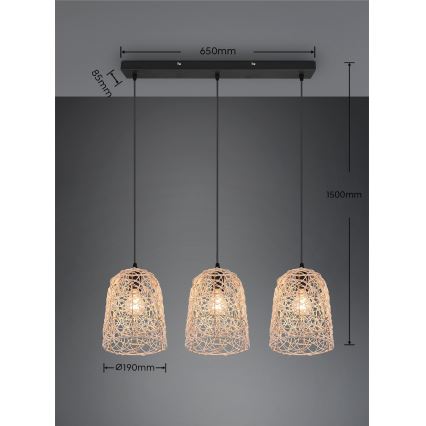 Reality - Riippuvalaisin johdolla LOVIS 3xE27/40W/230V musta