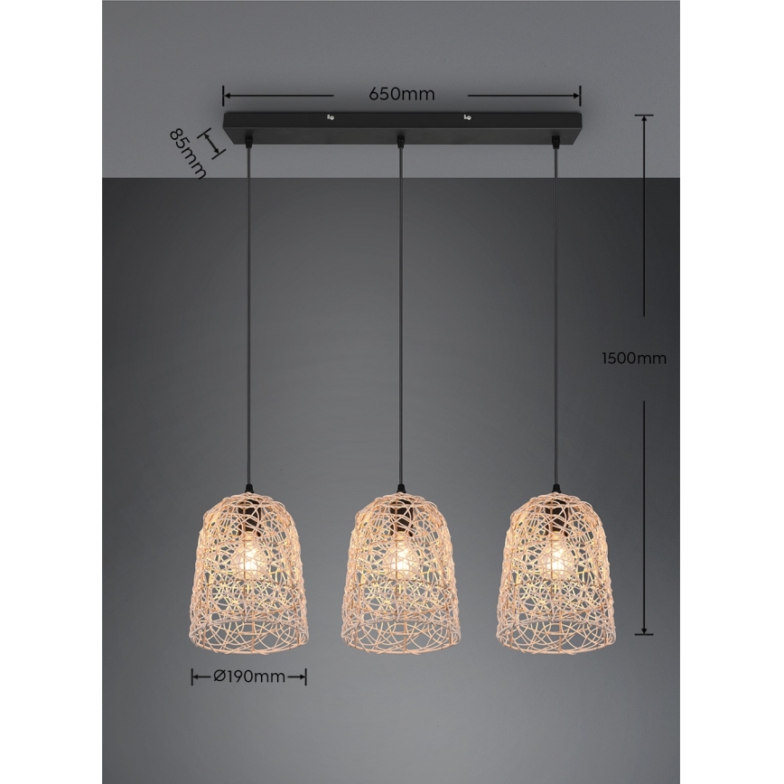 Reality - Riippuvalaisin johdolla LOVIS 3xE27/40W/230V musta