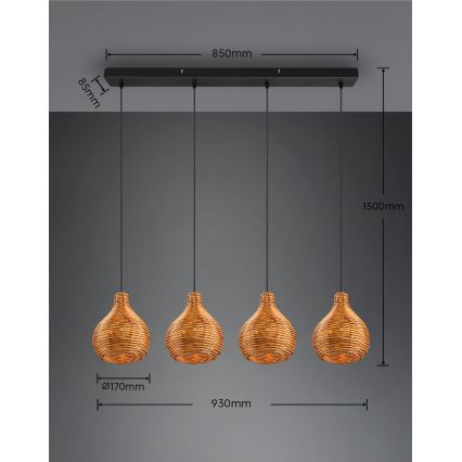 Reality - SPROUT-riippuvalaisin johdolla 3xE14/40W/230V ruskea/rottinki