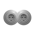Reblig - Kaksinkertainen retro-pistorasia kotikäyttöön SCHUKO-kehyksellä 230 V, harmaa
