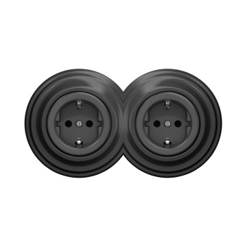 Reblig - Kaksoispistorasia retro-tyyliin kehyksellä SCHUKO 230 V antrasiitti