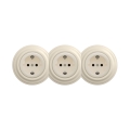 Reblig - Kolmois retro-pistorasia kotikäyttöön kehyksellä SCHUKO 230V beige