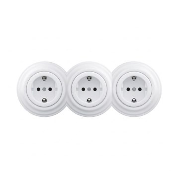 Reblig - Kolmoispistorasia retrotyyliin kotikäyttöön, kehys SCHUKO 230 V, lumivalkoinen
