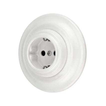 Reblig - Retrotyylinen posliininen seinäpistorasia kehyksellä SCHUKO 250V/16A, valkoinen